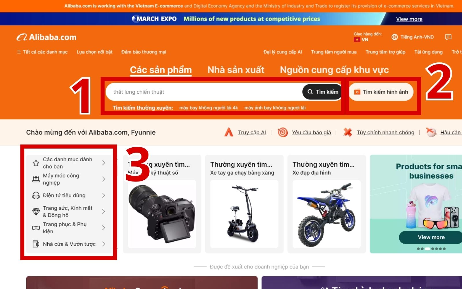 Cách tìm kiếm sản phẩm khi đặt hàng trên alibaba