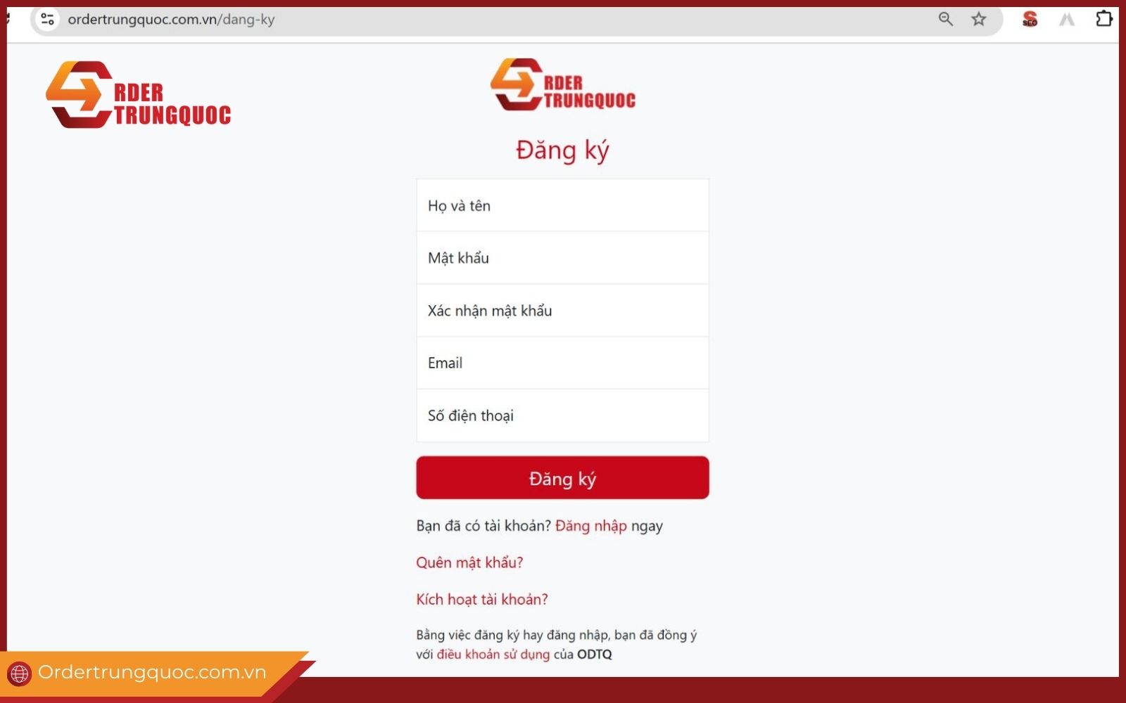 Đăng ký tài khoản Order Trung Quốc